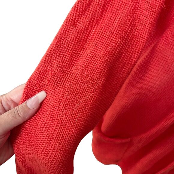 J.Jill Small Cardigan Sweater Linen Cotton Red Orange Open Front Pockets - Picture 8 of 12